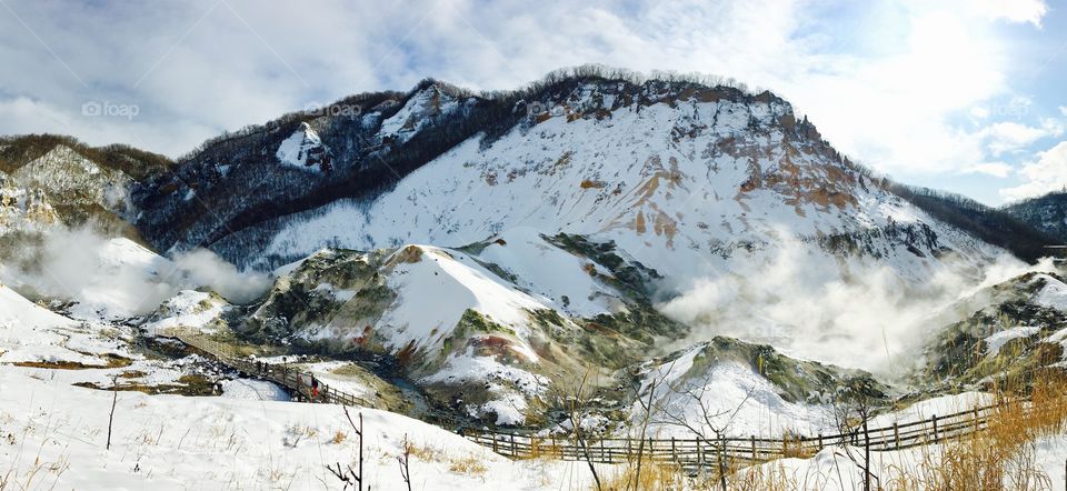 Snow mountains at noboribetsu, hokkaido, japan