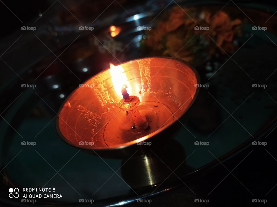 oil lamp in pooja thali