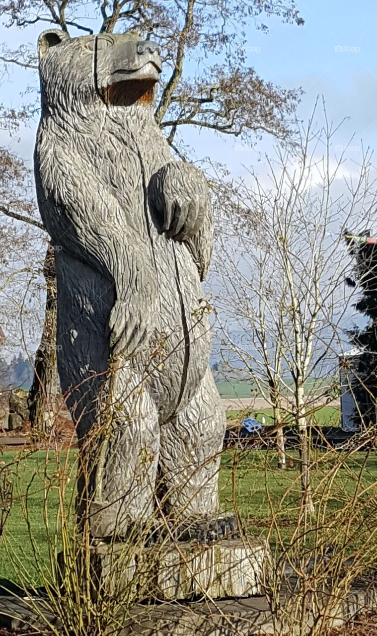 Carved Wood Bear Statue