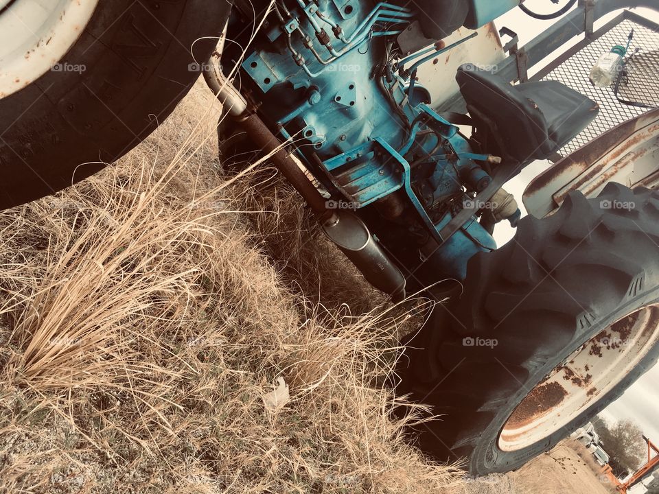 Old Ford tracker sitting with weeds growing around it in Florida 