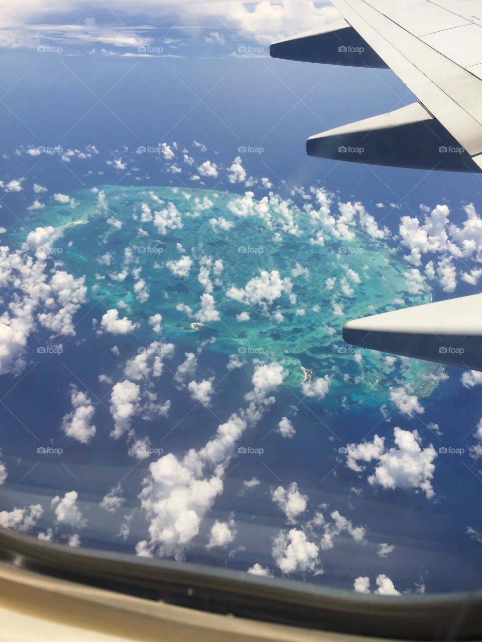 Gorgeous view of Gulf of Mexico from airplane window 