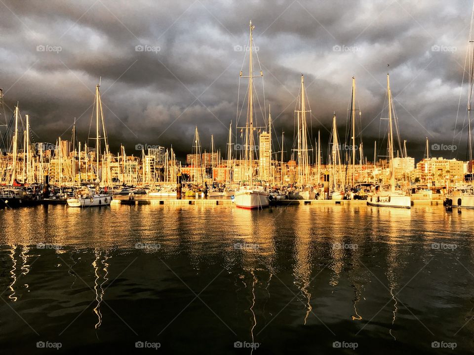 dawn at the port of La Cruz on Gran Canaria island, Spain