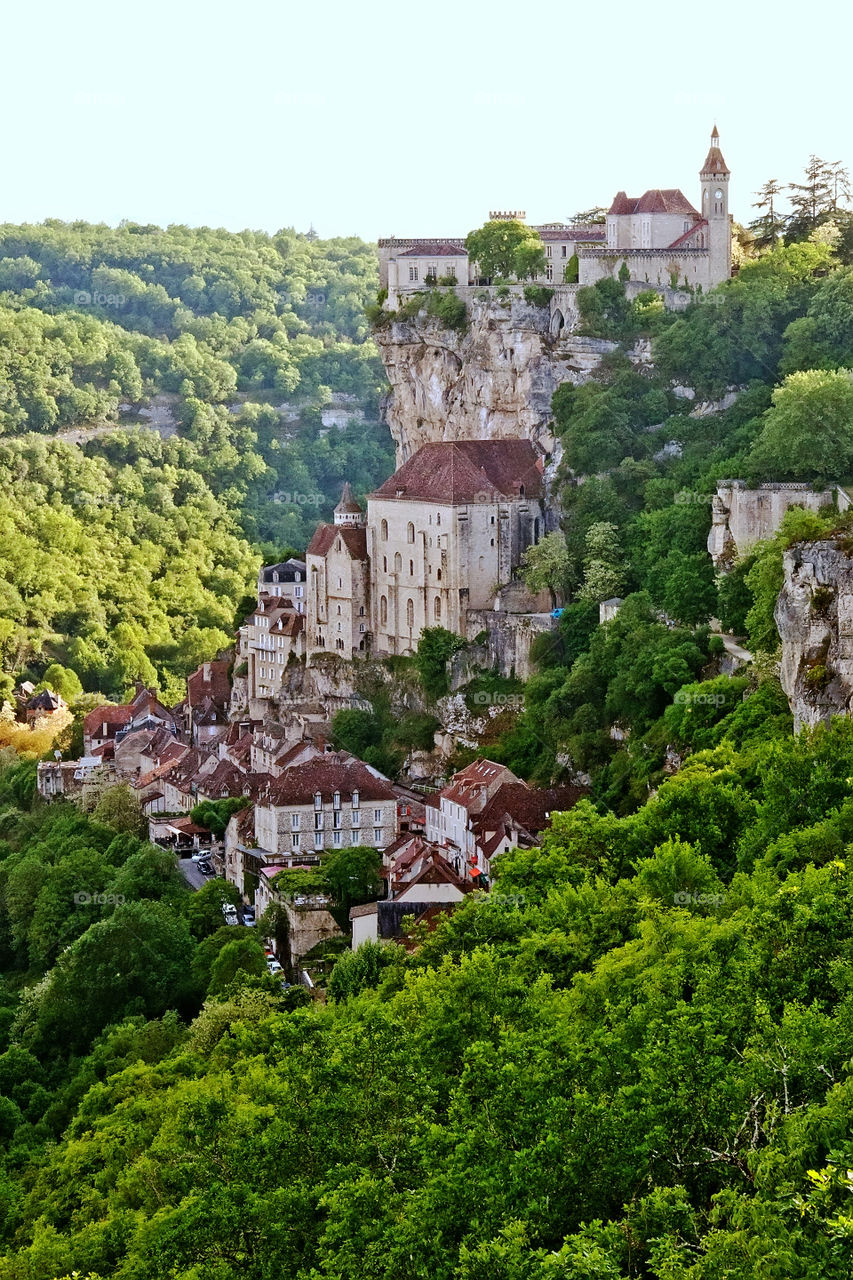 Rocamadour, France, beautiful landscape with a small clifftop village.