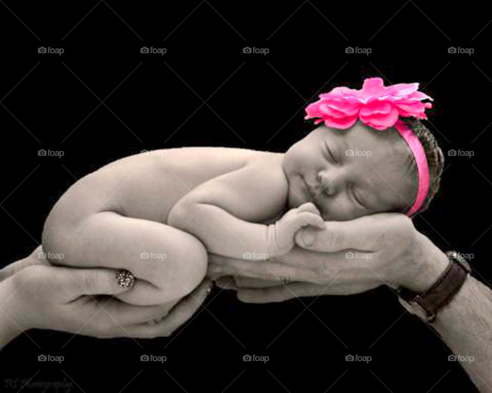 Big pink bow. sweet newborn with big pink bow