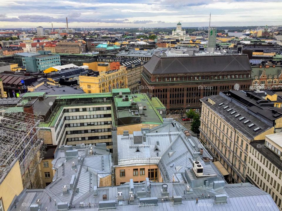 Cityscape view over the roof tops in the capital of Finland Helsinki 