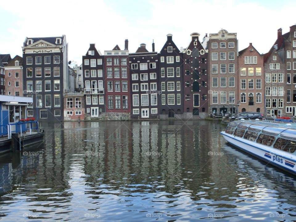 City, building, water, reflection