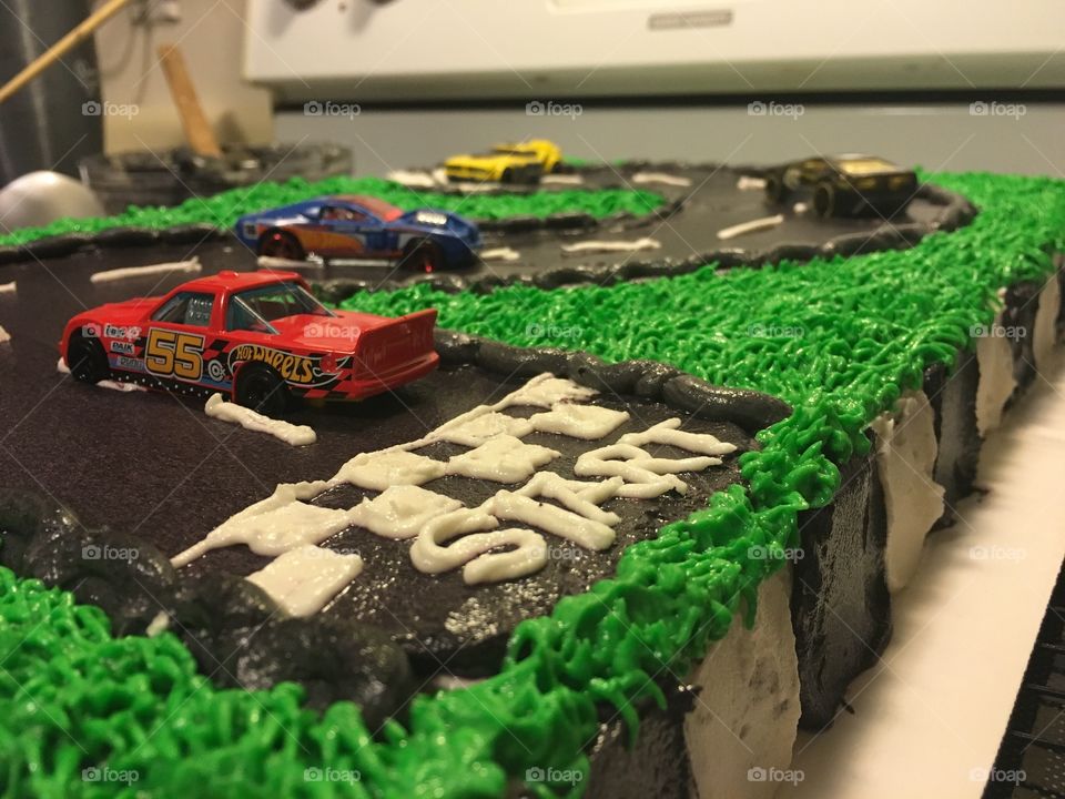 A race car themed cake for a little boy turning 2!