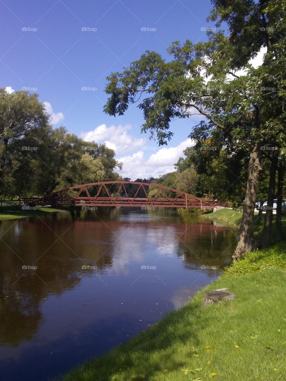 The other footbridge leading into River Park in Sheboygan Falls, Wisconsin.