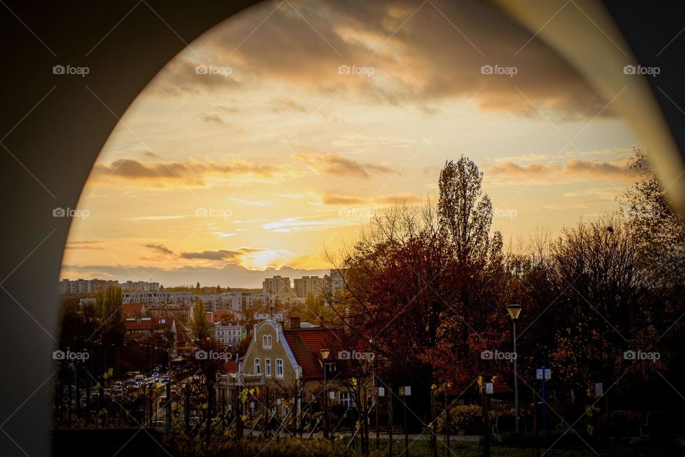 Fabulous panorama of the sunset in the town of Zielona Gora in Poland.