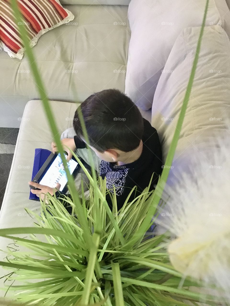 Boy playing video game