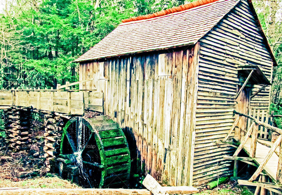 The beautiful historic Cable Mill is situated in Cades Cove of The Great Smoky Mountains in Tennessee
