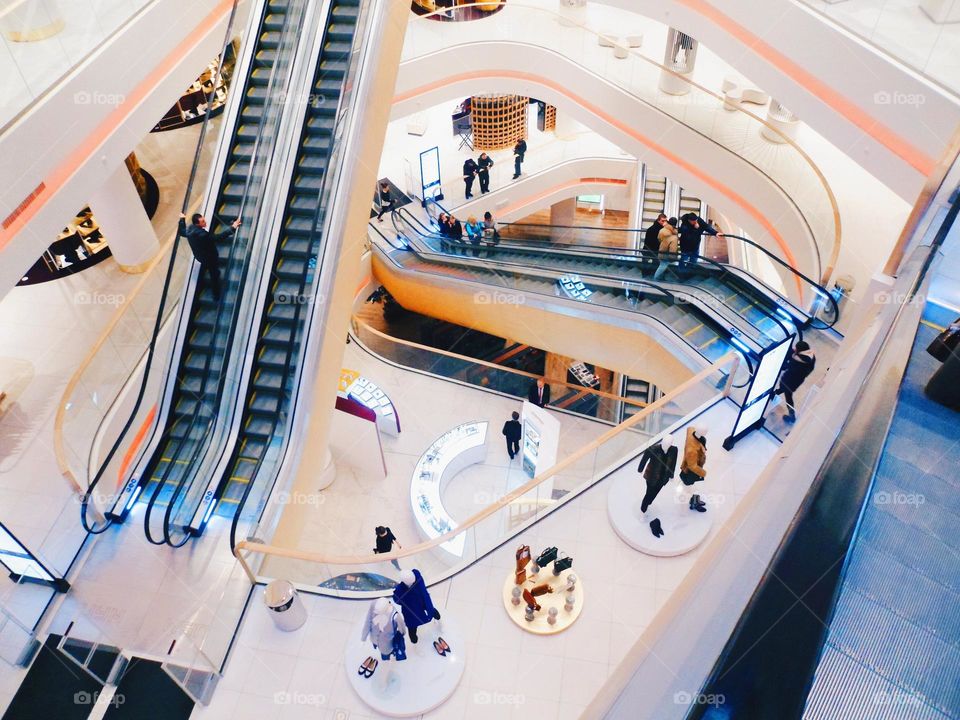 escalators in the shopping center of the city of Kiev