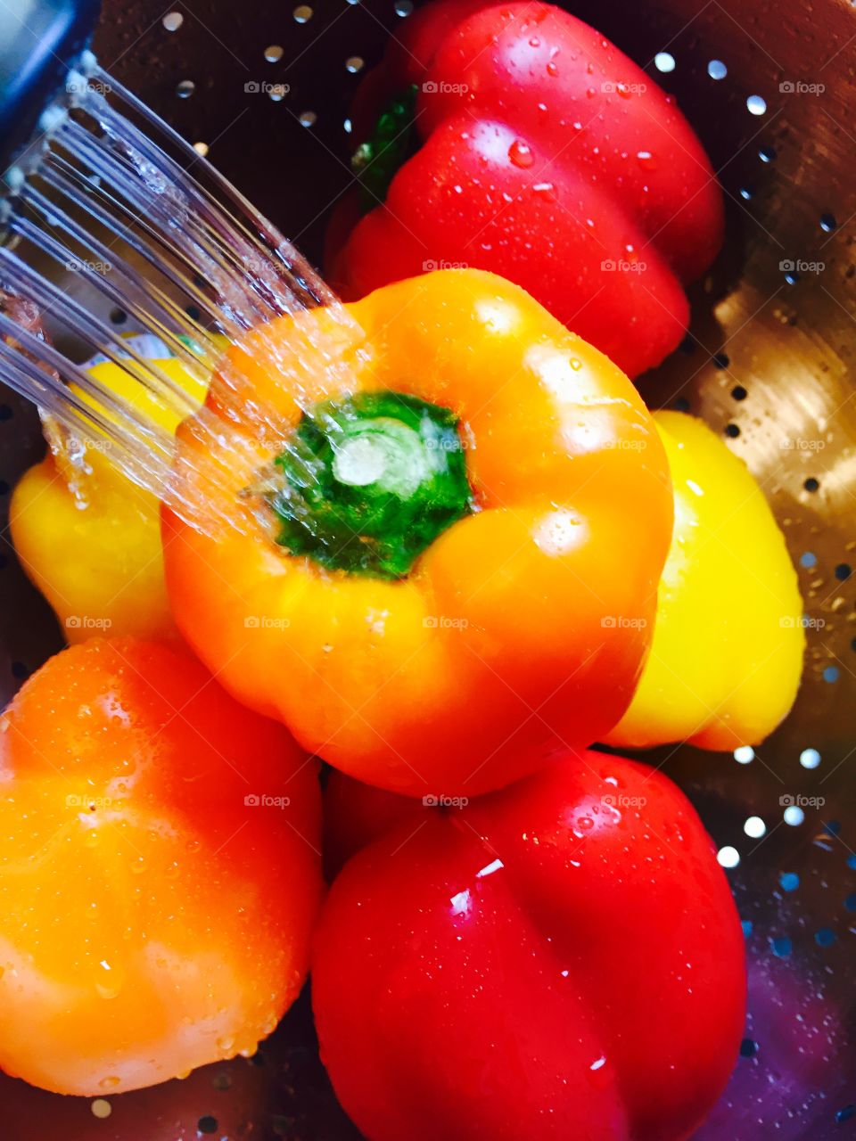 Washing peppers in the sink