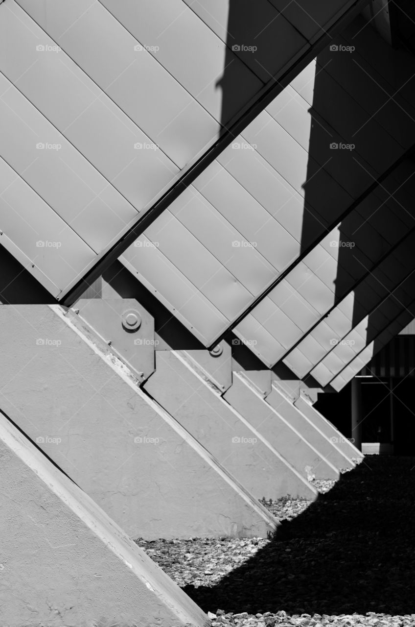 Row of architectural metal building pillars