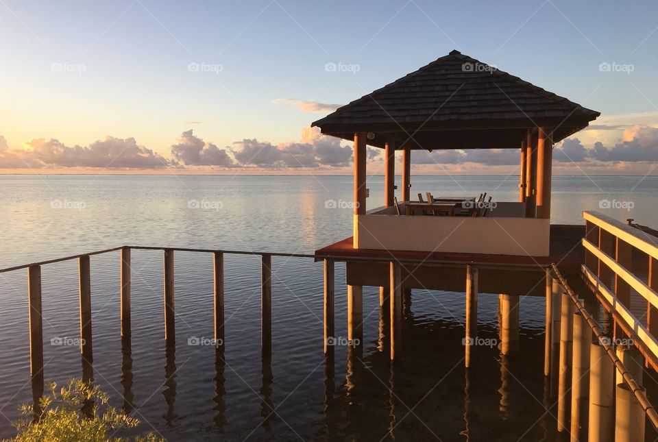 The calm of sunrise moment on Tahiti’s lagoon