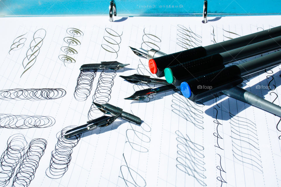 calligraphy, calligraphy tools, pens and farts for writing