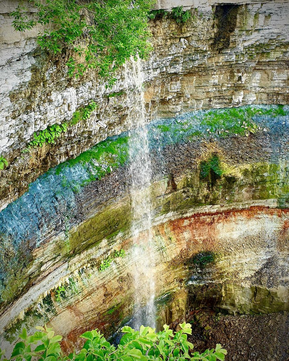 Ontika Waterfall in Estonia, beautiful colorful rock 