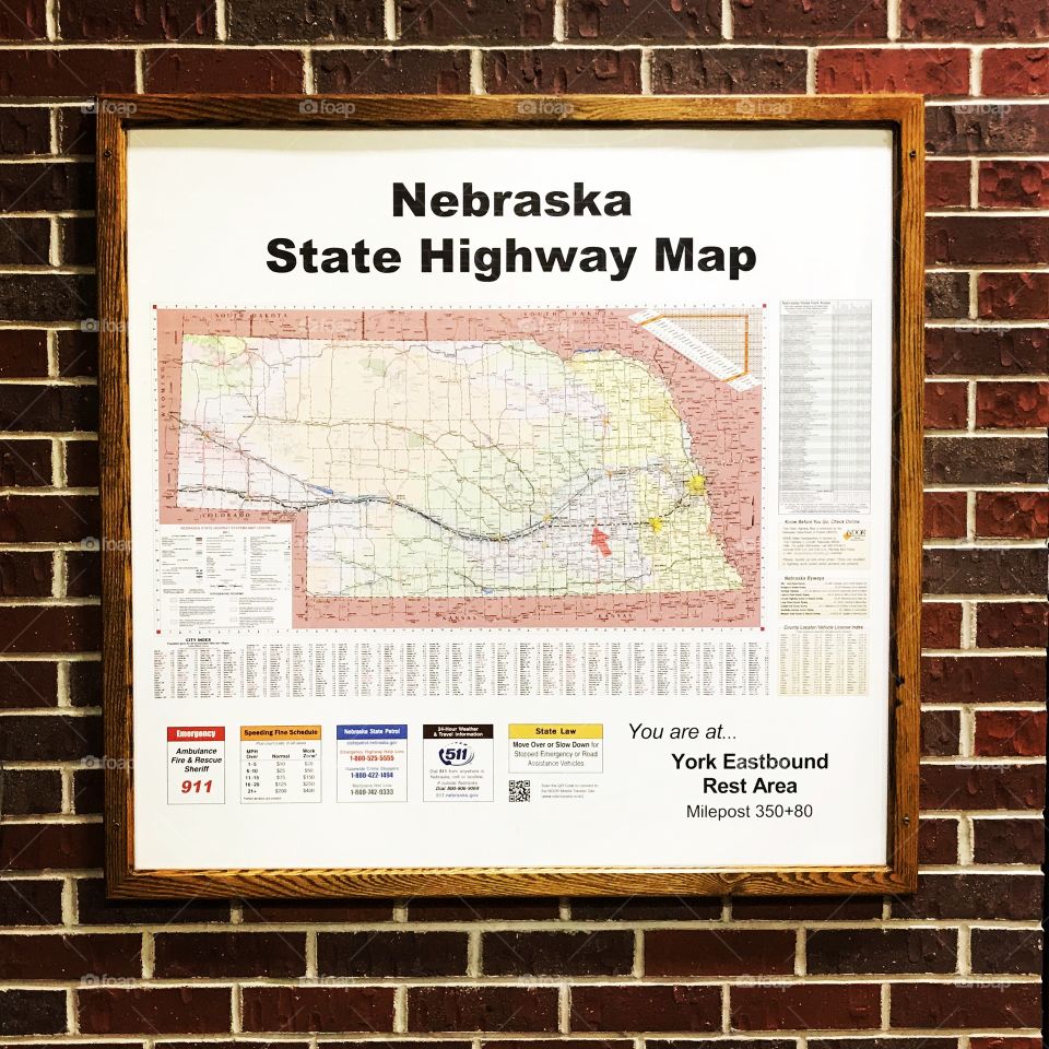 Nebraska state map at rest area