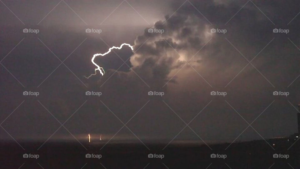 Thunderstorm at the Beach. Nighttime thunderstorm in Orange Beach Alabama.