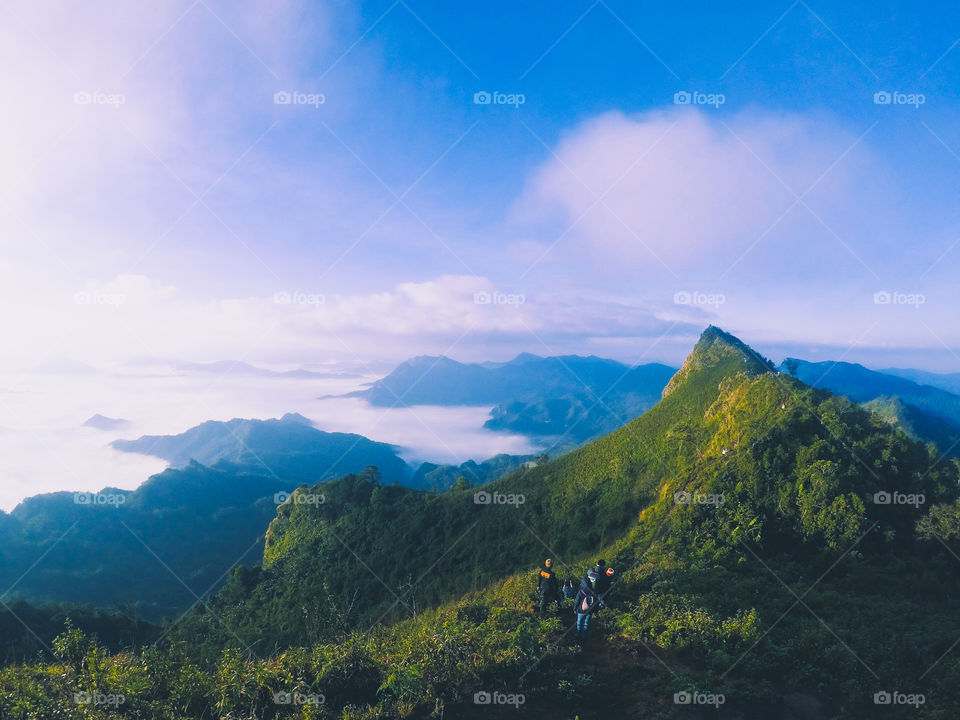 Mountin valley during sunrise. Natural summer landscape