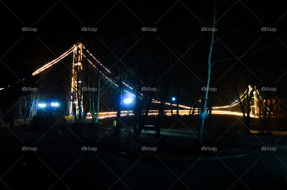 forest bridge at night. forest bridge at night