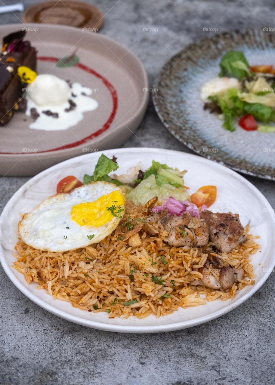 fried rice with egg and lamb