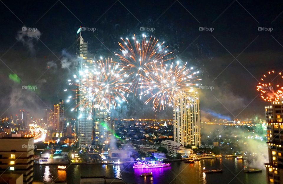 New Year Firework on the river Bangkok 