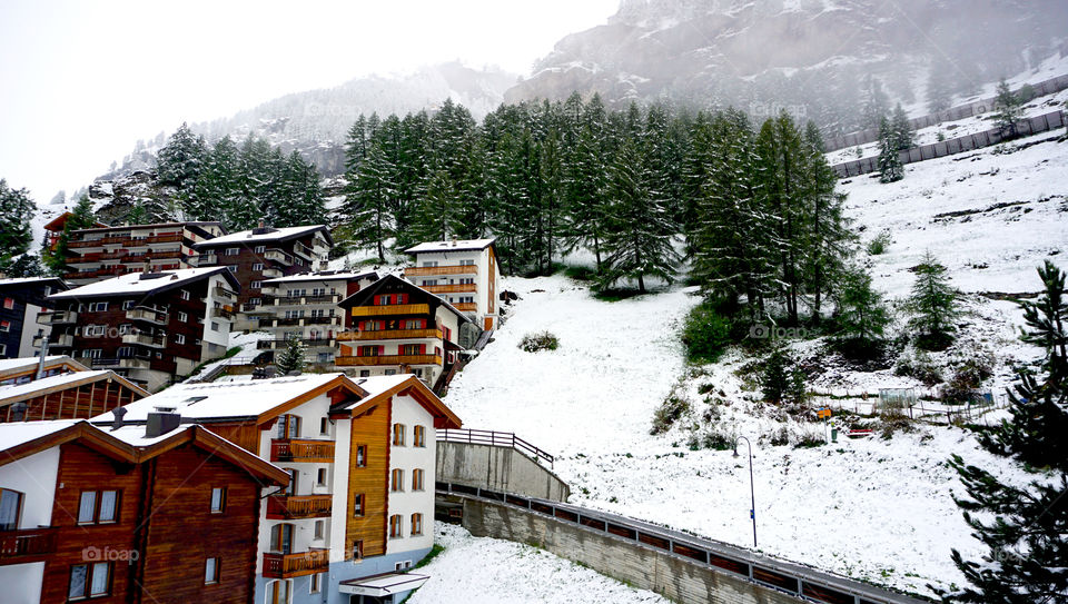View of houses in Zermatt, Matterhorn, Switzerland