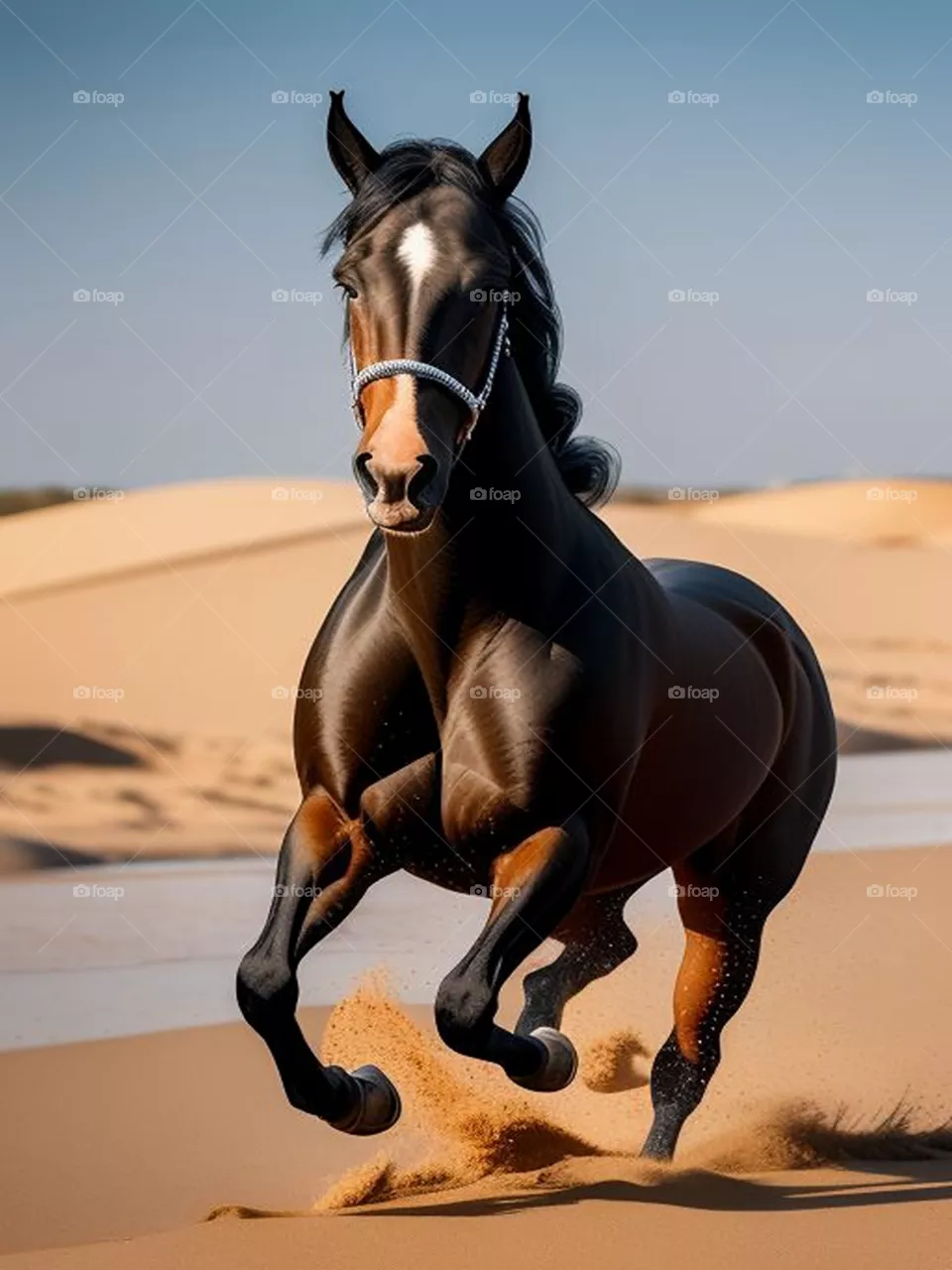 A black horse running
