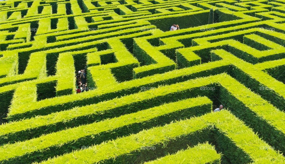 Aerial view of maze garden. Located in Villapresente (Cantabria, Spain).