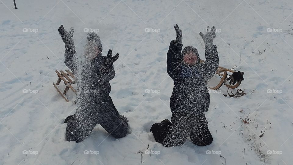 People enjoying snow