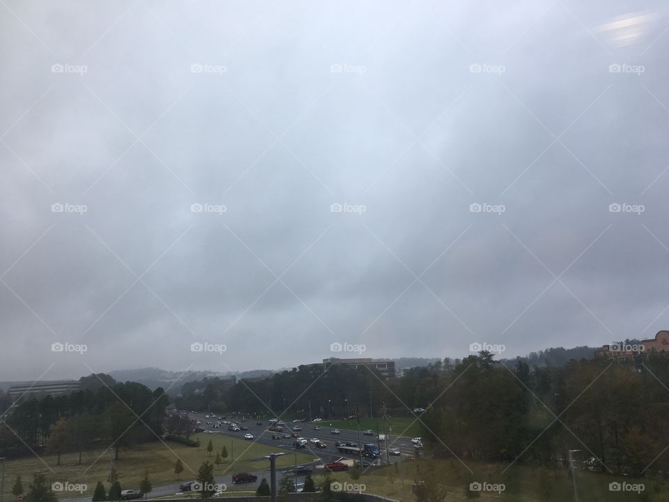 View from grand view hospital in Birmingham - misty/cloudy busy intersection