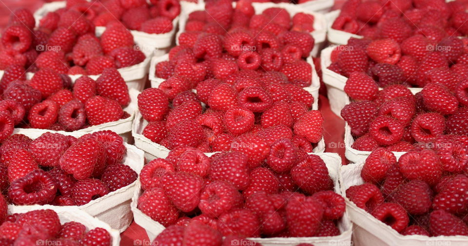 Close-up of raspberries in market