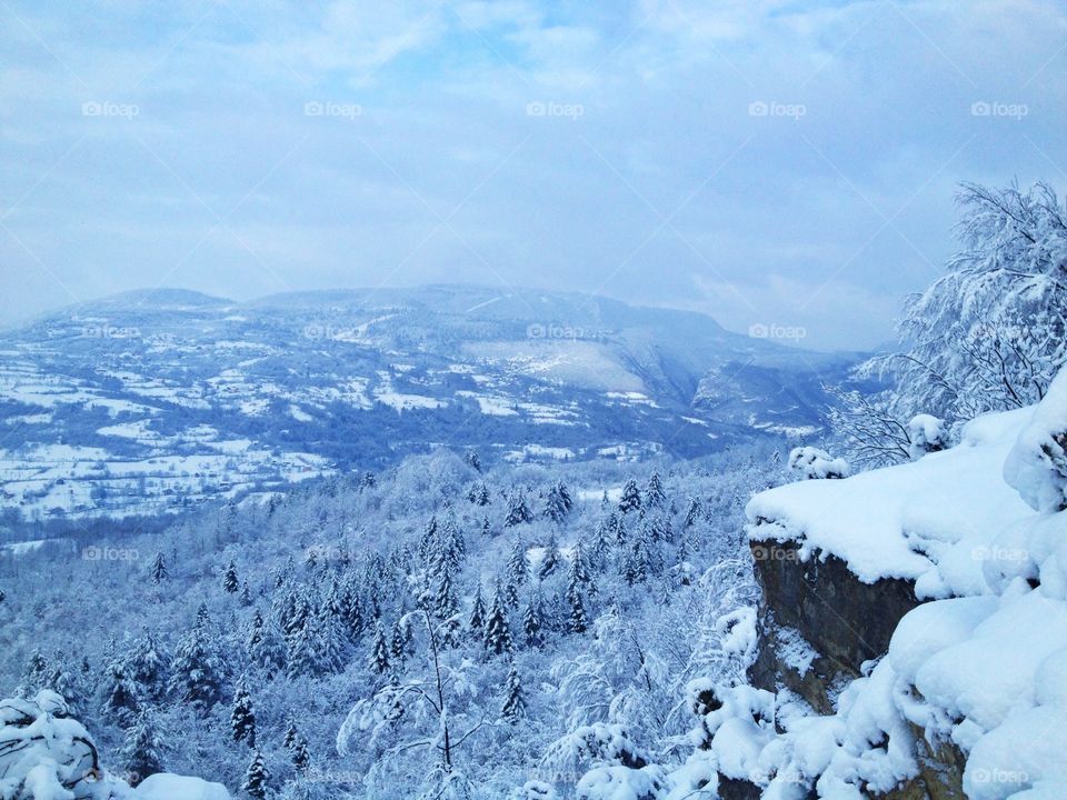 High angle view of snowy winter