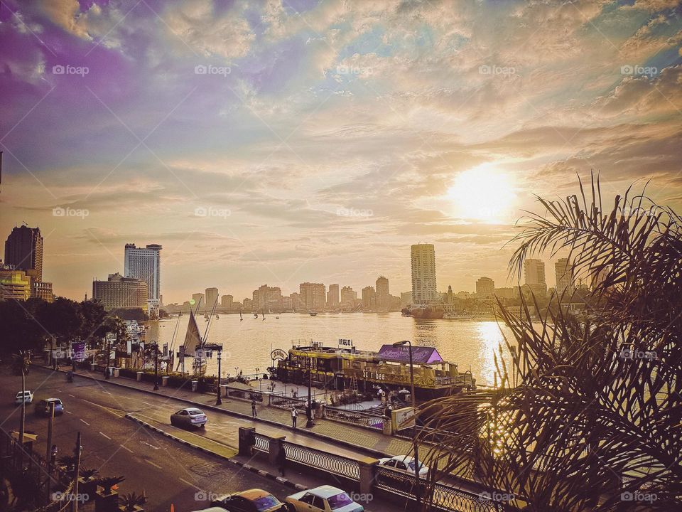 Cairo Nile Corniche on a November day.  Photo taken from the terrace of the Semiramis Intercontinental Hotel, Cairo.