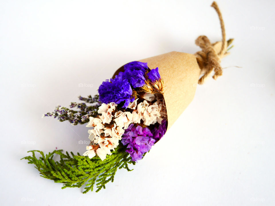 Close up beautiful dry flower on isolated white background