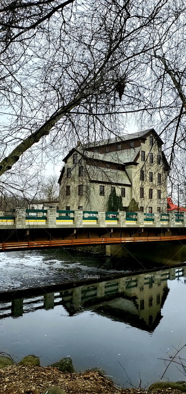 building by river