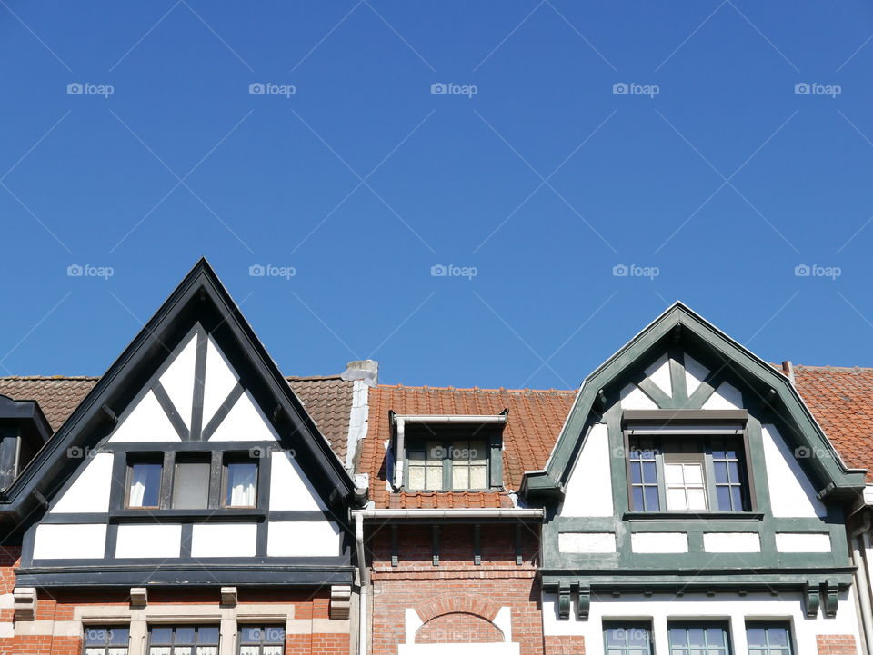 Rooftops of old houses in Antwerp, Belgium.