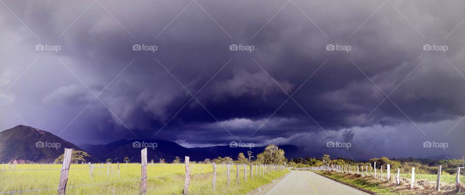 Stormy sky on the road