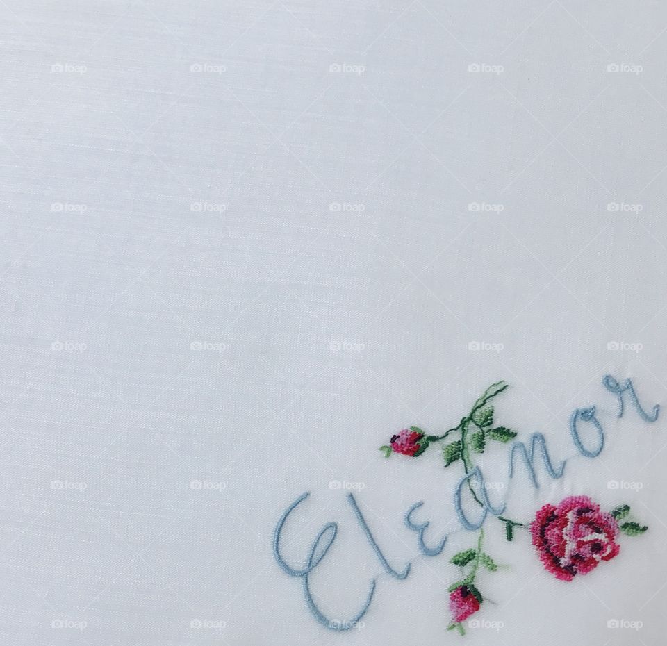 Eleanor embroidered with plain white background for inserting photos or use as stationery
