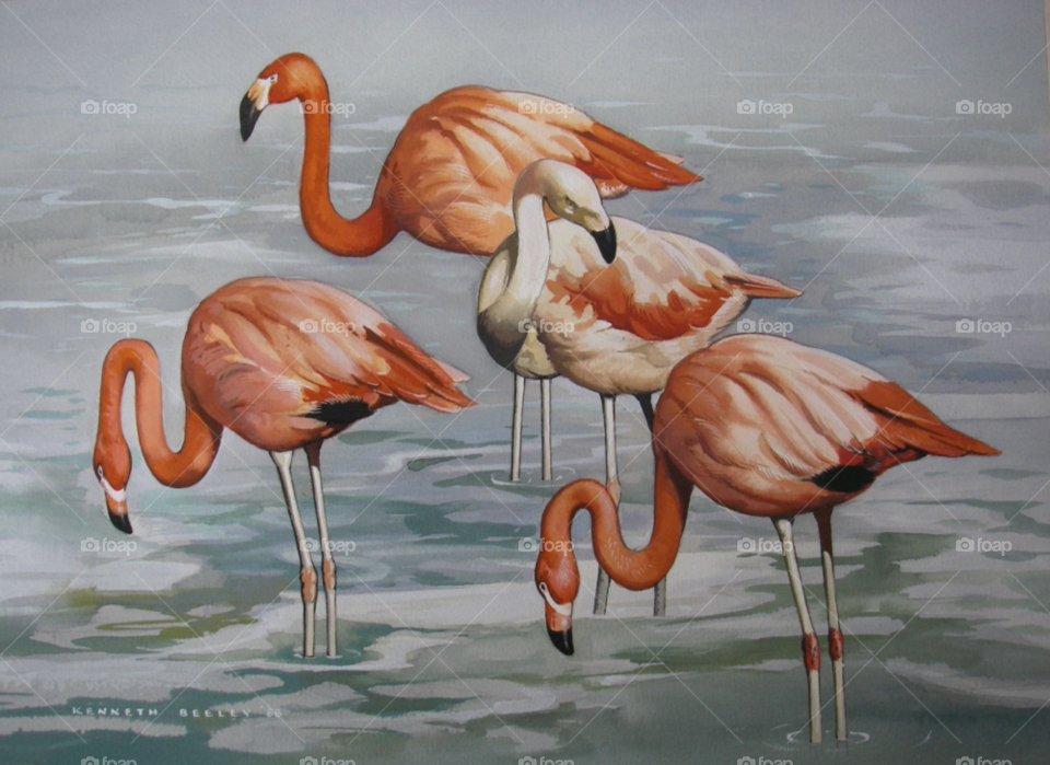 pink art bird painting by kneejerk23