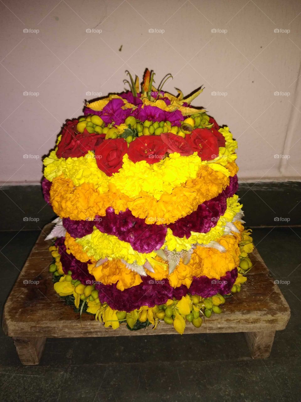 assorted flowers decoration for the bathukamma festival