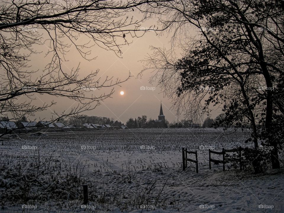 Town in the light of snow