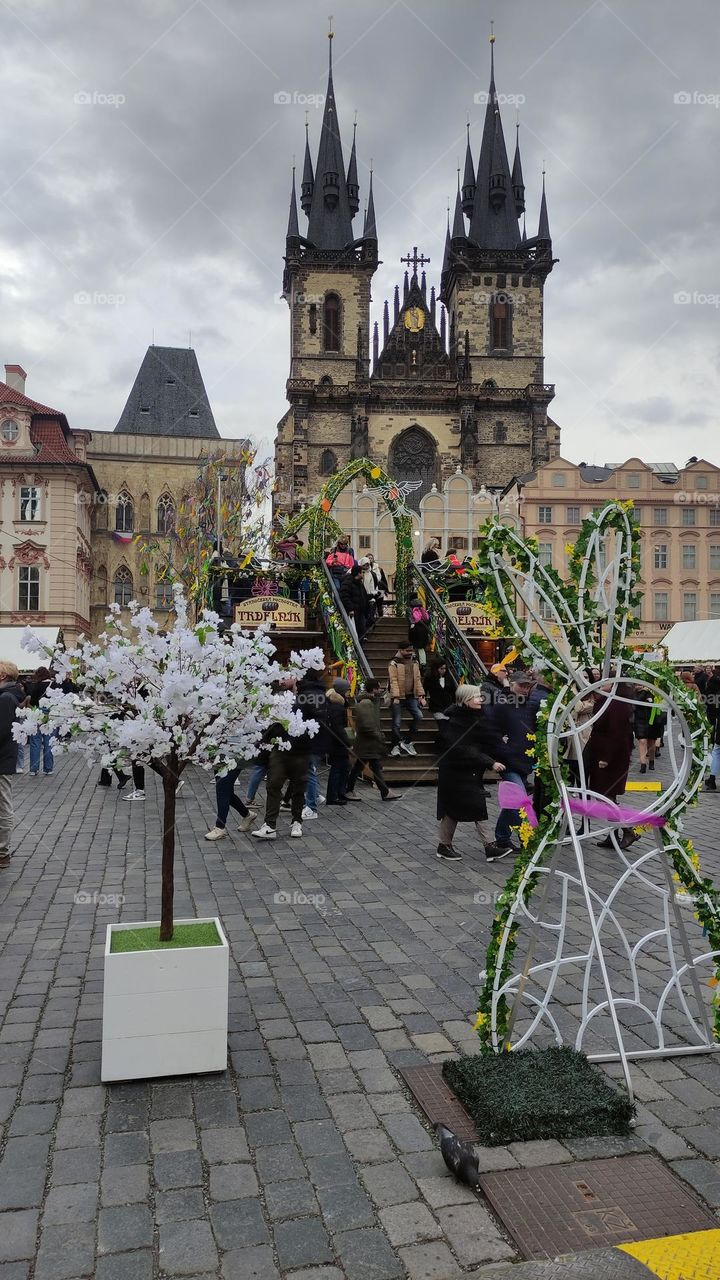 Old Town Square in Prague in Easter decoration.