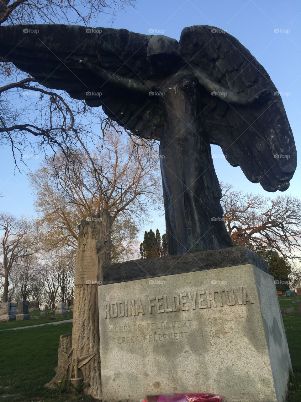 Legend of Teresa Dolezal Feldevert. The angel is said to be haunted, have deadly legends, and has no death date engraved on it. Located in Oakland Cemetery in Iowa City, IA.   