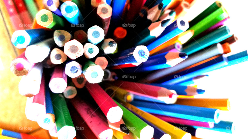 High angle view of color pencils