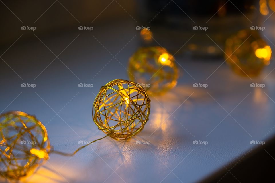 Yellow Christmas decoration lights. Slovakia