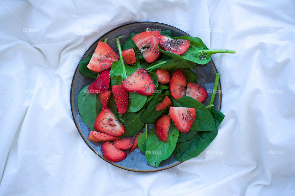 Nice little salad of spinich, strawberries, and Chia seeds. YUM!