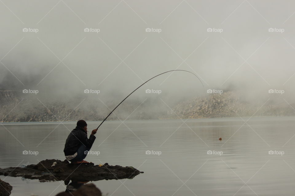 Fisherman. Lake Segara Anak Lombok NTB