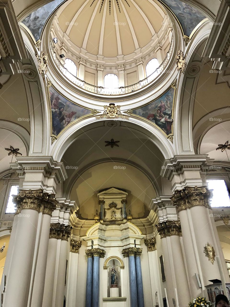 The inside of a majestic church in the Candelaria district of Bogota, Colombia 